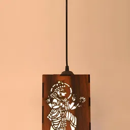 Gojeeva Brown 2 Pieces  Carved Textured Wooden Ceiling Lamp With Adjustable Cord image 2