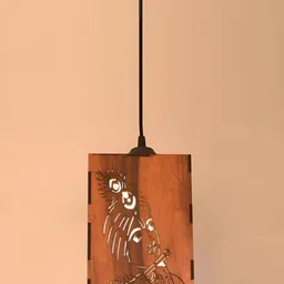 Gojeeva Brown 4 Pieces Textured Wooden Ceiling Lamp With Adjustable Cord image 2