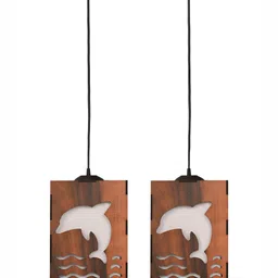 Gojeeva Brown 4 Pieces Textured Wooden Ceiling Lamp With Adjustable Cord image 3