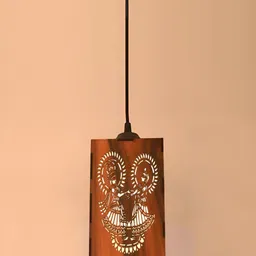 Gojeeva Brown 2 Pieces Textured Wooden Ceiling Lamp With Adjustable Cord image 2