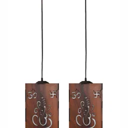 Gojeeva Brown 4 Pieces Textured Wooden Ceiling Lamp With Adjustable Cord image 3