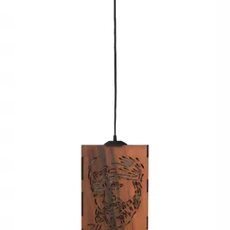 Gojeeva Brown Textured Wooden Ceiling Lamp With Adjustable Cord image 2
