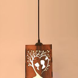 Gojeeva Brown 2 Pieces Textured Wooden Ceiling Lamp With Adjustable Cord image 4