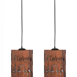 Gojeeva Brown 4 Pieces Textured Wooden Ceiling Lamp With Adjustable Cord image 5