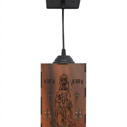 Gojeeva Brown Textured Wooden Ceiling Lamp With Adjustable Cord image 2