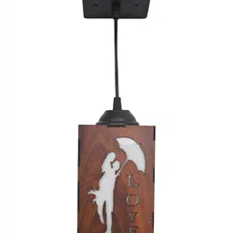 Gojeeva Brown Textured Wooden Ceiling Lamp With Adjustable Cord image 2