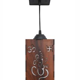 Gojeeva Brown Textured Wooden Ceiling Lamp With Adjustable Cord image 4
