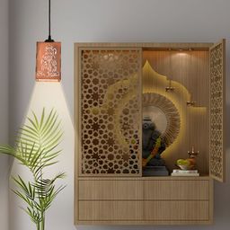 Gojeeva Brown & White 4 Pcs Hanuman Wooden 10 Watts Rectangular Traditional Ceiling Lamps-41