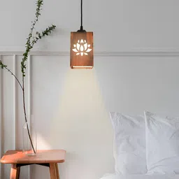 Gojeeva Brown Rectangle Textured Wooden Contemporary Ceiling Lamp-65