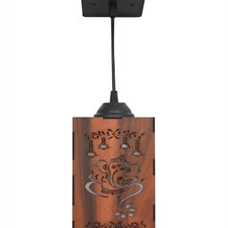 Gojeeva Brown and White 2 Pcs Ganesh Wooden 10 Watts Rectangular Traditional Ceiling Lamp image 5