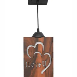 Gojeeva Brown 2 Pieces Textured Wooden Ceiling Lamp With Adjustable Cord image 2
