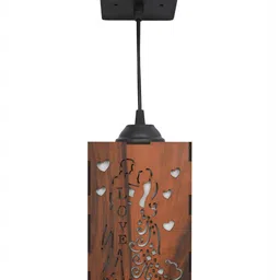 Gojeeva Brown 2 Pieces Textured Wooden Ceiling Lamp With Adjustable Cord image 2
