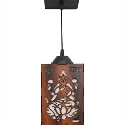 Gojeeva Brown 2 Pieces Textured Wooden Ceiling Lamp With Adjustable Cord image 2