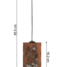 Gojeeva Brown and White Shiv Parvati Wooden 10 Watts Rectangular Traditional Ceiling Lamp image 4