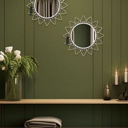 HOSLEY White 2 Pieces Textured Metal Framed Round Shaped Wall Hanging Mirrors-40