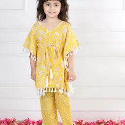 kidcetra Girls Floral Printed V-Neck Pure Cotton Kaftan With Trousers-image-30