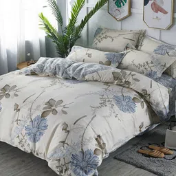 JC HOME Set Of 4 Off-White Printed Single Size Bedding Set-13