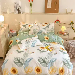JC HOME Green & White Floral Printed Single Bedding Set-image-70