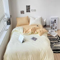 JC HOME White & Yellow Regular Single Bedding Set-image-5
