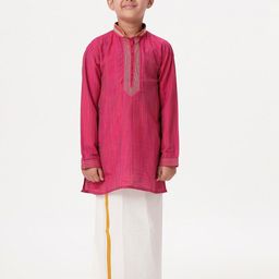 Ramraj Boys Thread Work Mandarin Collar Straight Kurta With Dhoti-picture-33