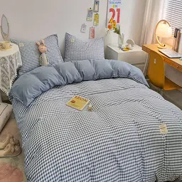 JC HOME Blue & White Checked Bedding Set-image-70