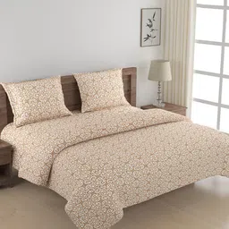 SWAYAM Beige Printed Double King Quilted 150GSM Pure Cotton Reversible Bedding Set-17