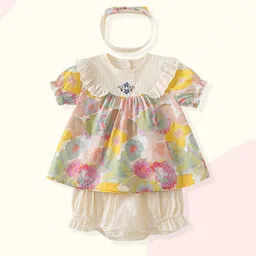 StyleCast Girls Cream & Green Printed Top with Shorts-43