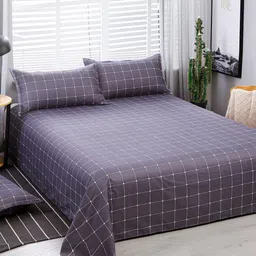 JC HOME Grey Checked Double King Bedding with 2 Pillow Covers & 1 Quilt Cover-image-48