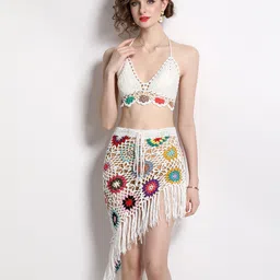 JC Collection Women Self Design Crochet Top with Skirt-picture-11