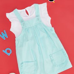 YU by Pantaloons Girls Cap Sleeves Pleated Cotton Pinafore Dress With Top-image-93