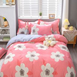JC HOME Pink & Blue Printed Double Queen Bedding Set-image-88