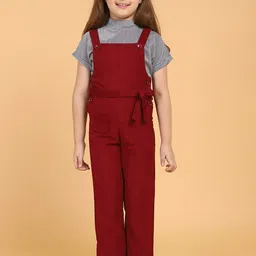 PICCOLO Girls Maroon & Black Dungarees with T-Shirt-image-23