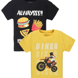 PLUM TREE Boys Yellow & Black Pack Of 2 Graphic Printed Cotton T-shirt-image-65