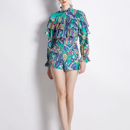 JC Collection Printed High Neck Puff Sleeves Top with Shorts Co-Ords-picture-16