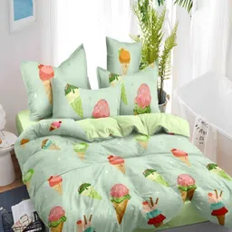 Laying Style Green & Red Floral 4 Piece Double King Regular Bedding Set-7
