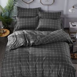 JC HOME Black Checked Double King Reversible Bedding Set-image-50