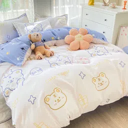 JC HOME Blue & White Printed Double Queen Bedding Set-image-14