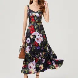 JC Collection Floral Printed Crop Top With Skirt Co-Ords-image-68