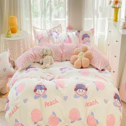 JC HOME Pink & White Printed Single Bedding Set-image-98