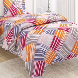 HOKIPO White & Orange Striped 3 Pieces Single Regular Bedding Set-picture-32