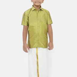 Ramraj Boys Shirt Collar Short Sleeves Pure Cotton Shirt & Dhoti Set-picture-33