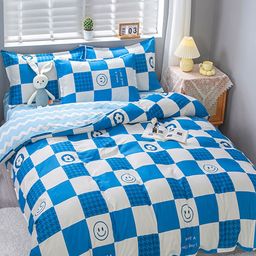 JC HOME Blue & White Printed Single Bedding Set-image-86