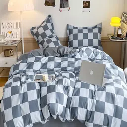 JC HOME Grey & White Checked Double King Bedding Set-image-63