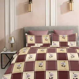 Laying Style Brown & Cream-Coloured Geometric Polycotton 4 Piece Double King Regular Bedding Set-33