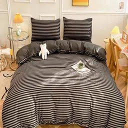 JC HOME Black Striped Double King Bedding Set-image-73