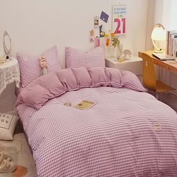 JC HOME Purple and White Checked Printed Bedding Set-11