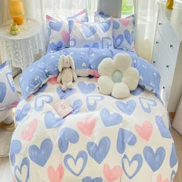 JC HOME White & Blue Printed Double XL Bedding Set-image-11