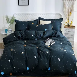 JC HOME Navy Blue & White Printed Double XL Reversible Bedding Set-image-22