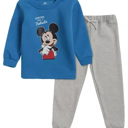 Bodycare Kids Boys Blue & Grey Printed Pure Cotton T-shirt with Trousers-30