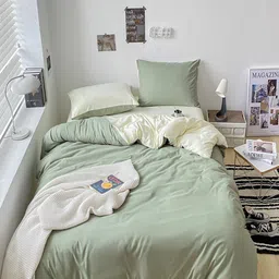 JC HOME Beige and Green AC Room Double Queen Bedding Set-image-29